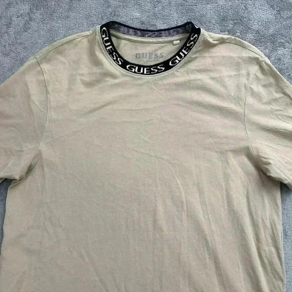 Guess Shirt Mens Small Beige Ronnie Logo Crewneck Tee Casual Cotton Preppy - Picture 4 of 9
